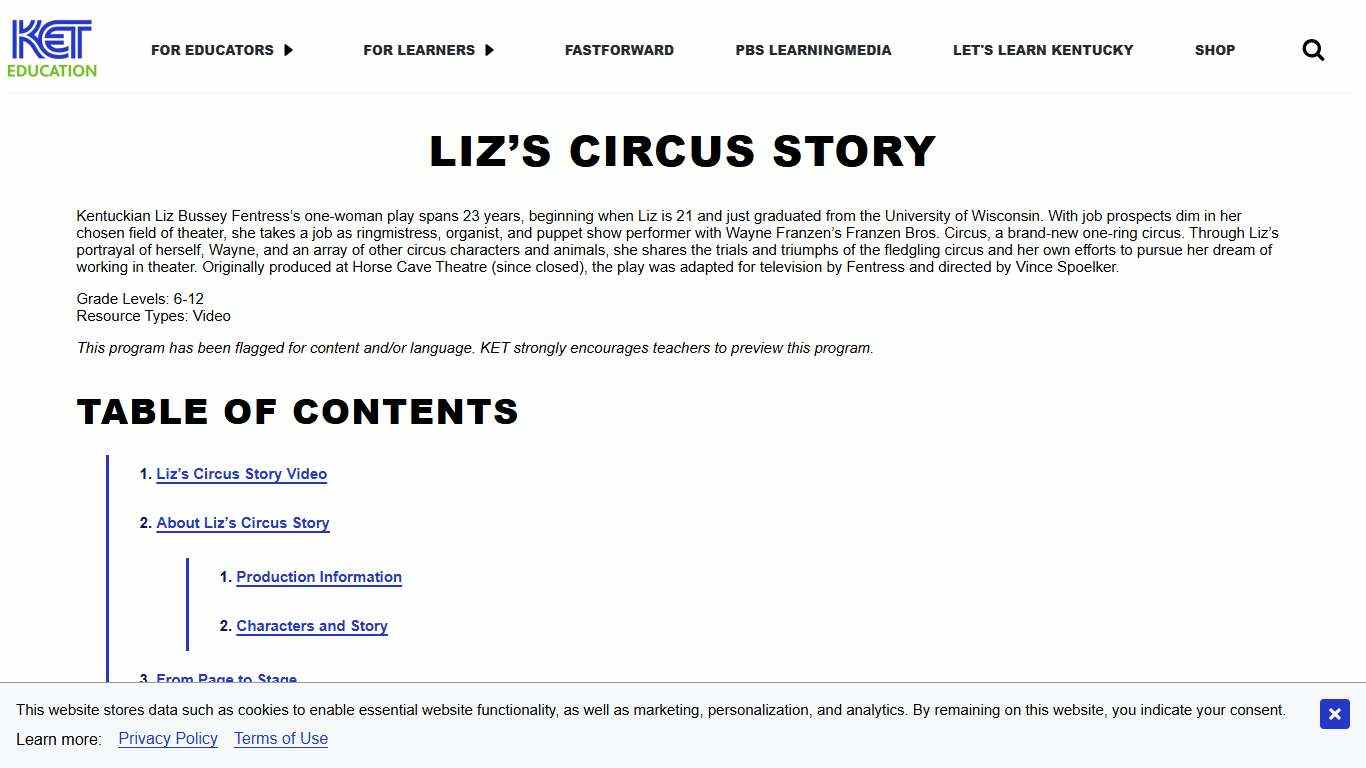 Liz’s Circus Story KET Education